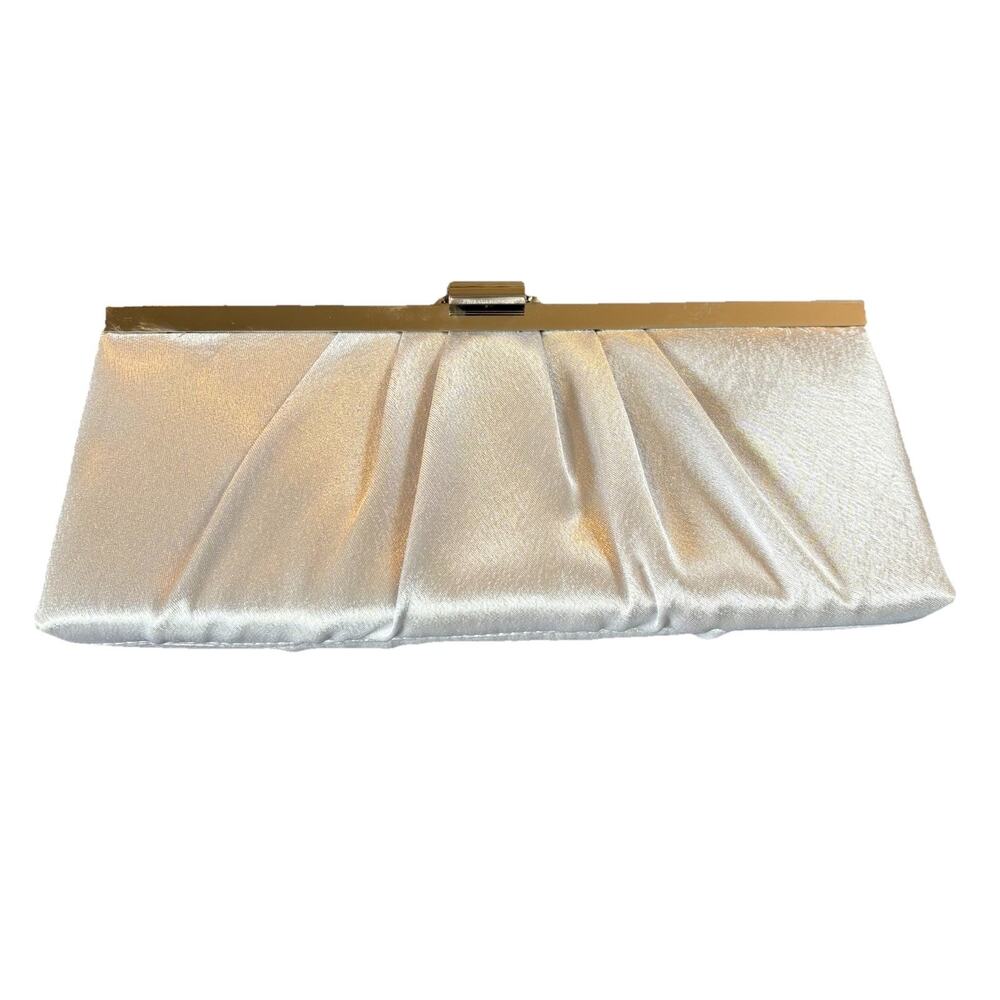 Gunne Sax Jessica McClintock Vtg Pleated Silver Satin Evening Clutch Chain Strap